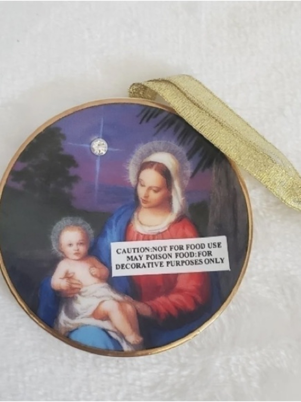 Madonna and Child Holiday Ornament Pillow Accent - Blue, Red, Gold